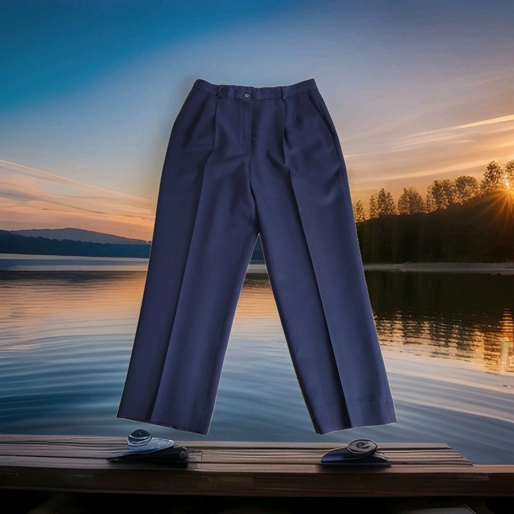 Pendleton 100% Virgin Wool Straight Leg Pleated Lined Dress Pants Women 12 Blue